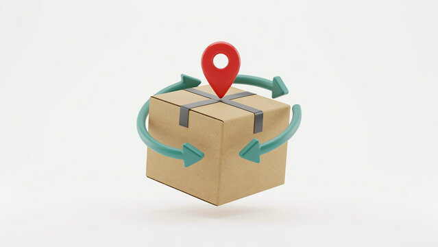 Delivery Package with Location Pinpoint and Circular Arrows Showing Movement and Tracking Process