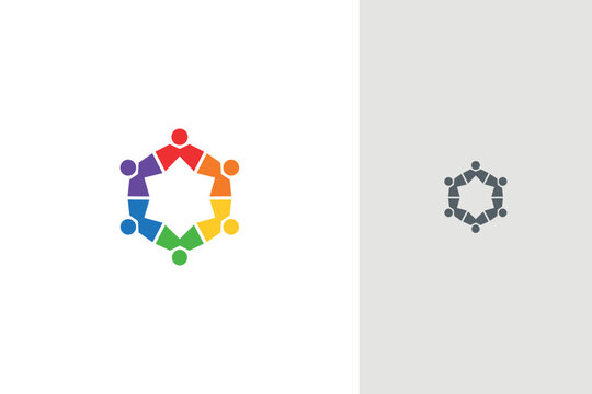 Colorful People Gear Circle Logo Community Teamwork Unity Collaboration Symbol Design