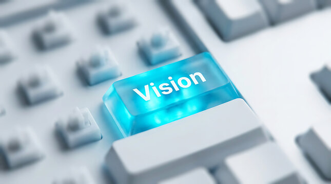 Glowing blue vision key on a computer keyboard