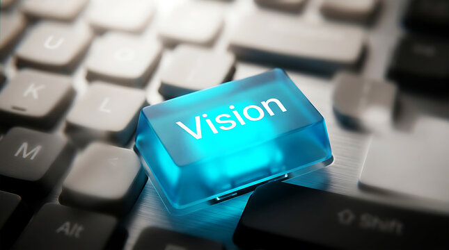 Glowing blue vision key on a computer keyboard