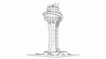 Obraz premium Modern Airport Air Traffic Control Tower Line Art Drawing Illustration