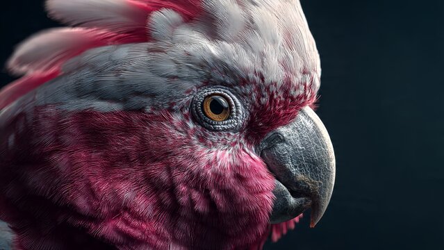 Red and White Parrot Close Up with Detailed Plumage