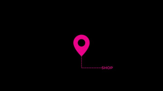 shop map label animation with location pin icon store address marker gps navigation pointer outline graphic element seamless looping video asset 4k