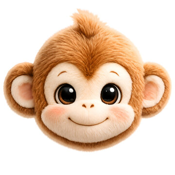 Cute 3D monkey head icon with big eyes smiling