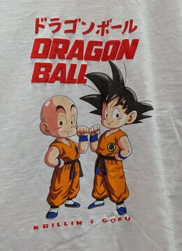 Vista de cerca del estampado de la versi&oacute;n infantil de Goku y Krillin de Dragon Ball, en una camiseta. Madrid, Espa&ntilde;a, 10 de junio de 2026