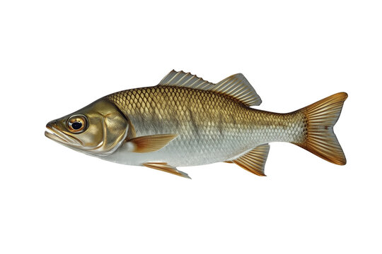 Slim golden freshwater fish swimming in side profile