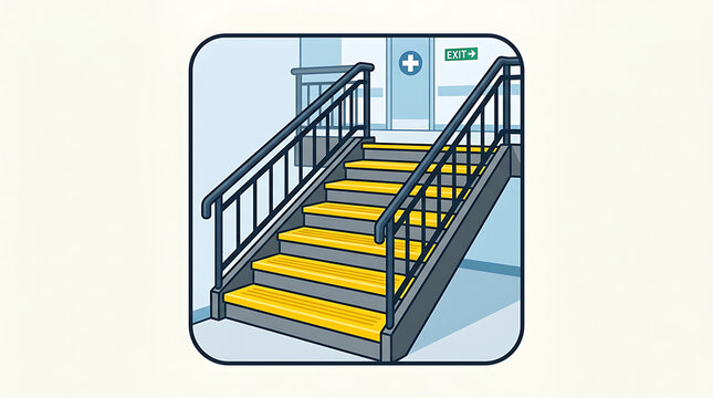 Hospital Staircase Icon With Exit Sign and Medical Cross