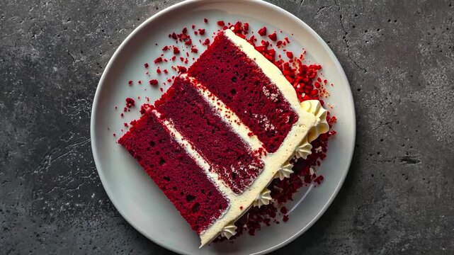 Red Velvet Cake Slices with Cream Cheese Frosting, 4K Video