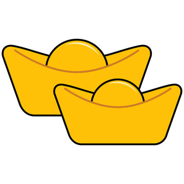 Flat style icon illustration of gold sycee yuanbao ingots isolated on transparent background. Colorful graphic design element clip art for Lunar New Year wealth assets.