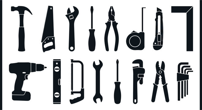 Collection Of Black Tool Silhouettes Against A White Background Silhouette
