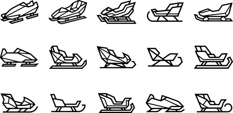 Sled and bobsled icons abstract geometric linear style for winter sports.