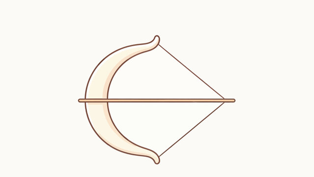Minimalist vector illustration of a classic wooden recurve bow with string and arrow in beige and brown tones