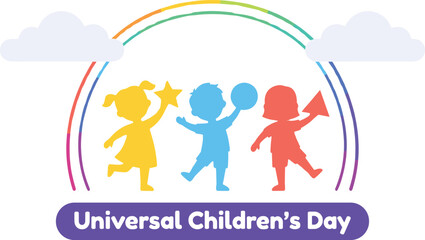 Fototapeta premium Universal Childrens Day Illustration with Happy Kids and Rainbow