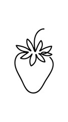 Fototapeta premium Minimalist continuous line art illustration of a single strawberry with leafy crown — elegant one line drawing for dessert menu design and summer bakery packaging template