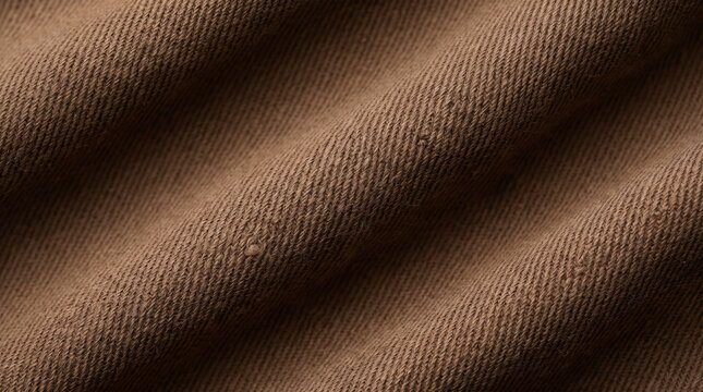 Close-up of warm brown woven fabric with diagonal texture and soft folds