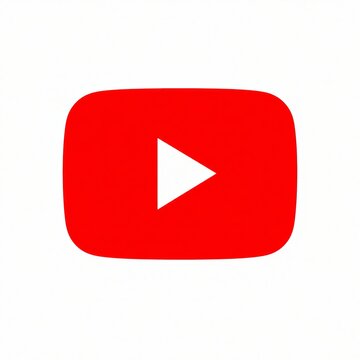 Iconic red rounded rectangle containing a bright white equilateral triangle play button symbol representing digital streaming media services used globally for watching internet video content on modern