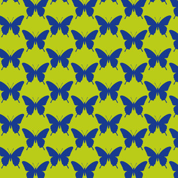 Modern butterfly seamless repeat pattern in bright colors, vector background design