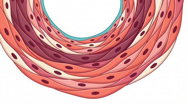 Smooth Muscle Tissue Anatomy Illustration Showing Spindle-Shaped Cells and Nuclei Structure