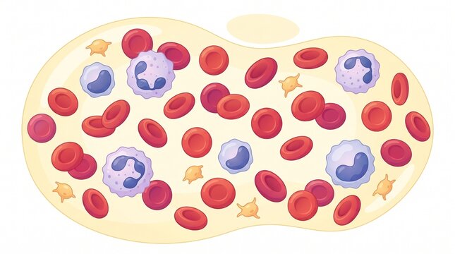Microscopic View of Human Blood Cells Vector Illustration including Erythrocytes and Leukocytes