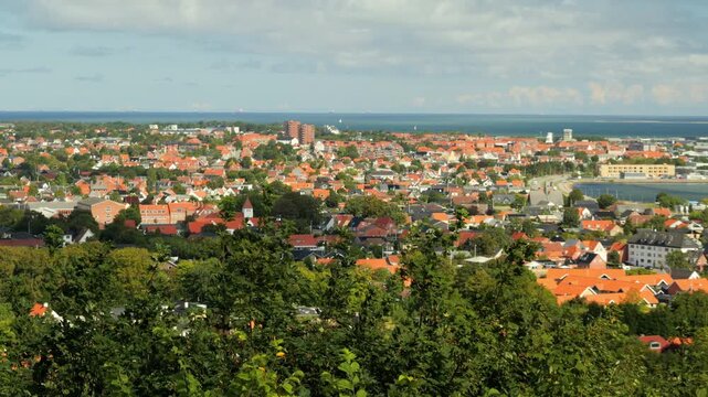 Aerial view of frederikshavn coastal town in denmark