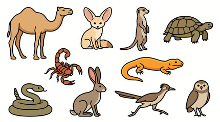 Fototapeta premium Cute Desert Animals Flat Vector Illustration Set