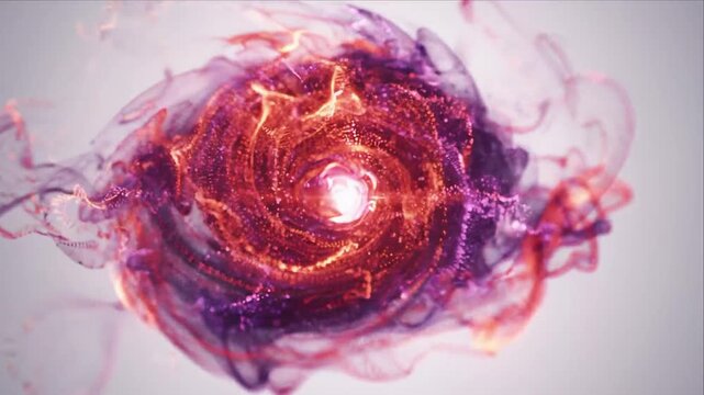 Abstract background with glowing purple and red organic spiral, luminous light, translucent texture, swirling cosmic vortex, flowing edges, mysterious depth, and surreal energy pattern