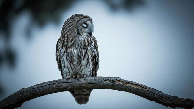 Enchanting Footage of a Tawny Owl Perched on a Branch, Surveying the Surroundings in Nature