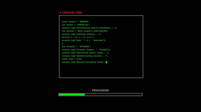 Computer Hacking Terminal Interface with Green Command Line Text and Progress Bar for Digital Security Visuals