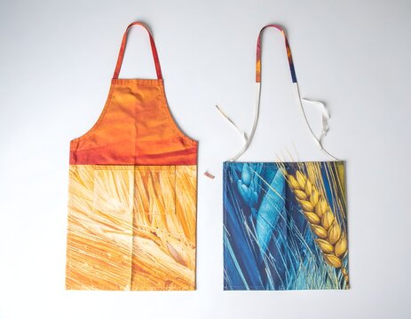 Printed kitchen aprons with harvest wheat design