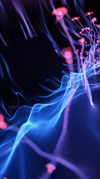 Abstract Blue Light Wave Background with Flowing Luminous Glow, Pink Particle Trails, Vivid Purple Accents, and Dreamy Atmospheric Motion for Modern Digital Design, SEO Optimized
