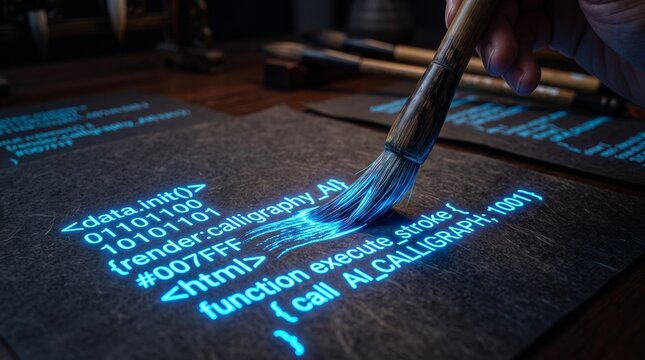 detailed Macro photo of calligraphy brush writing digita&hellip; 2k showing abstract micro structural details and textures with professional studio lighting