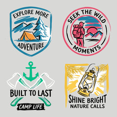 Naklejka premium Mountain adventure vintage print design for t shirt. Explore more. Seek the wild moments. Camp life nature calls.