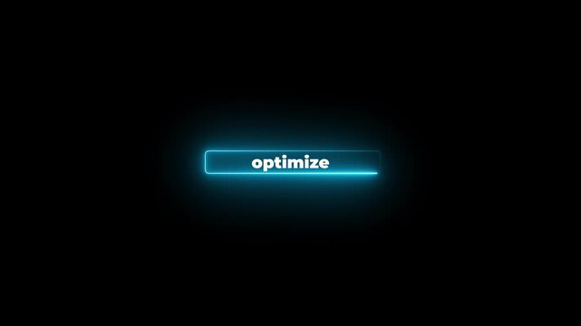 Glowing Optimize Button neon Rectangle UI Animation with Neon Cyan Border on Black Background.4k motion graphics video