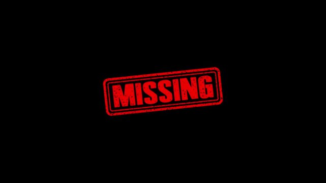 Missing rubber stamp animation. Missing Stamp textured bold text motion. Up to down stamp zooming and hit effect 4k video.