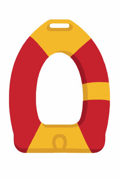 Vivid red and yellow lifeguard rescue tube ring float vector icon illustration for swimming safety and water rescue flat design