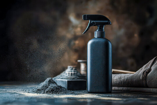 Black spray bottle with charcoal powder detox treatment