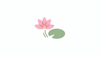 Obraz premium Pink lotus flower with green leaf and stem on white background with illustration minimalist botanical