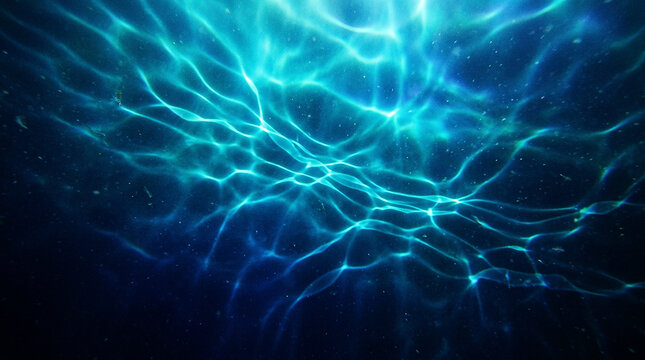 Abstract Underwater Background with Sunlight Caustics and Ripples in Deep Blue Water