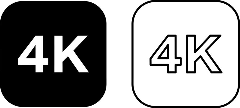 4K resolution icons in black and white for digital media and high-definition displays
