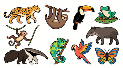 Fototapeta premium Rainforest Wildlife Minimalist Vector Collection