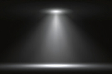 Naklejka premium Bright white spotlight shining down on a dark stage floor. Ideal backdrop for product presentations and dramatic theatrical performances.