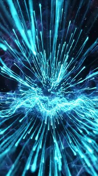 Abstract Background with Luminous Blue Fiber Light, Celestial Nebula Cloud, Sparkling Particle Field, Radiant Energy Burst, Flowing Motion Pattern, and Futuristic Digital Texture