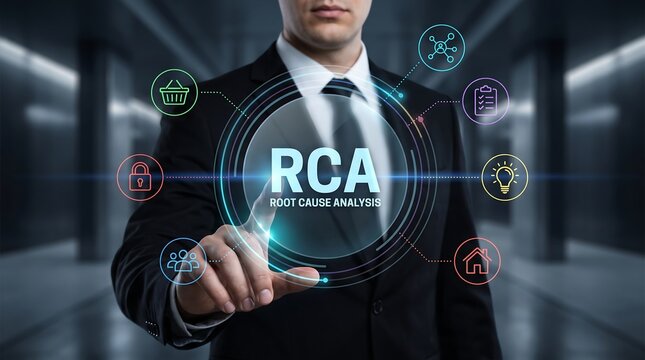 Root Cause Analysis RCA Digital Interface Business Management Problem Solving Strategy Concept Banner for Presentation