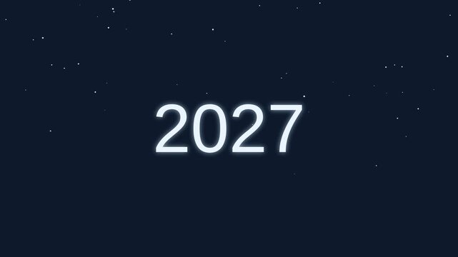 Motion of the Year 2027 Digital Countdown Animation in Night Sky with Falling Stars.