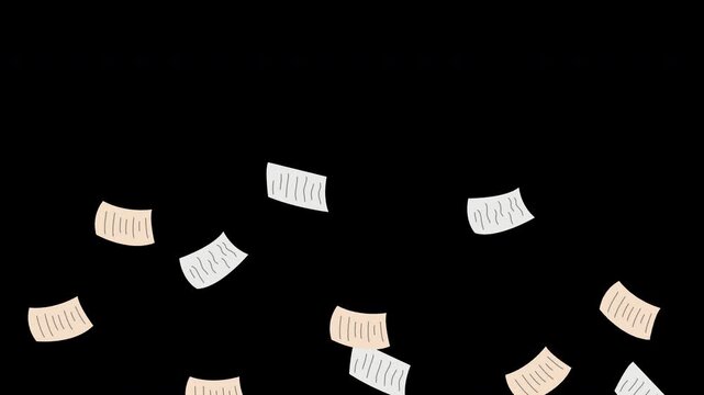 Document Overload Concept Video, Falling Paper Sheets Loop Motion Graphic