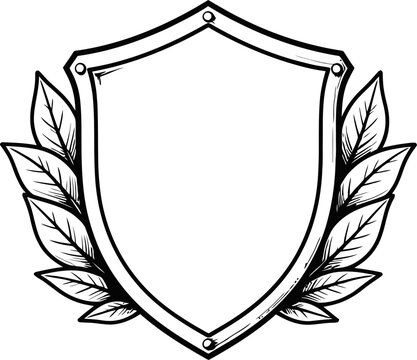 Classic heraldic shield with decorative laurel leaves vintage emblem design