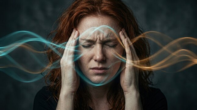 A person experiencing intrusive memory and anxiety while holding their head in distress.