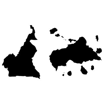 Cameroon and Equatorial Guinea map silhouettes as simple black vector shapes