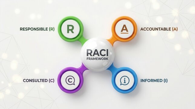 RACI framework diagram for defining project roles and accountability.