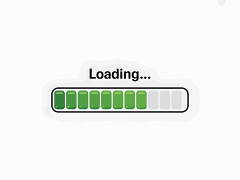 Green loading progress bar illustration isolated on white background for website interfaces, software development, app design and technology concepts
